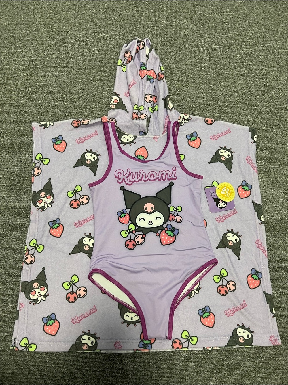 Girls' Sanrio Kuromi One-Piece Swim with Hooded Towel 2pc Set
